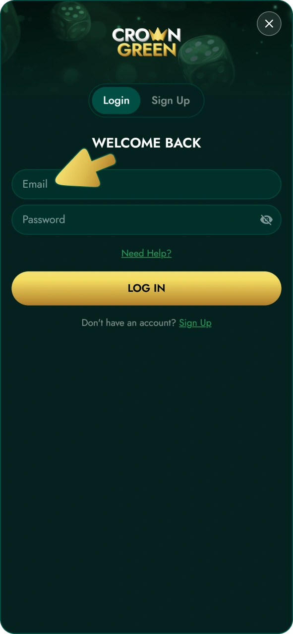 Sign in to your downloaded Crowngreen android app.