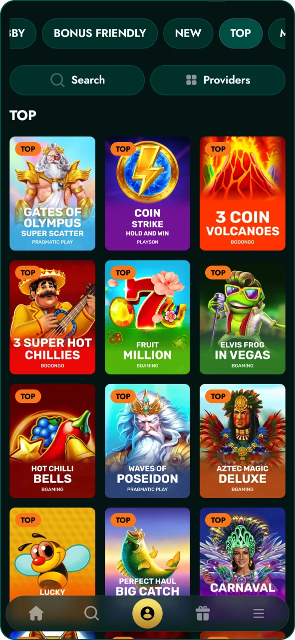 Play top casino games at Crowngreen app.