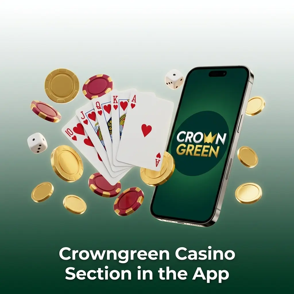 Crowngreen Casino app displaying categorised game sections including slots, live casino, and crash games on mobile