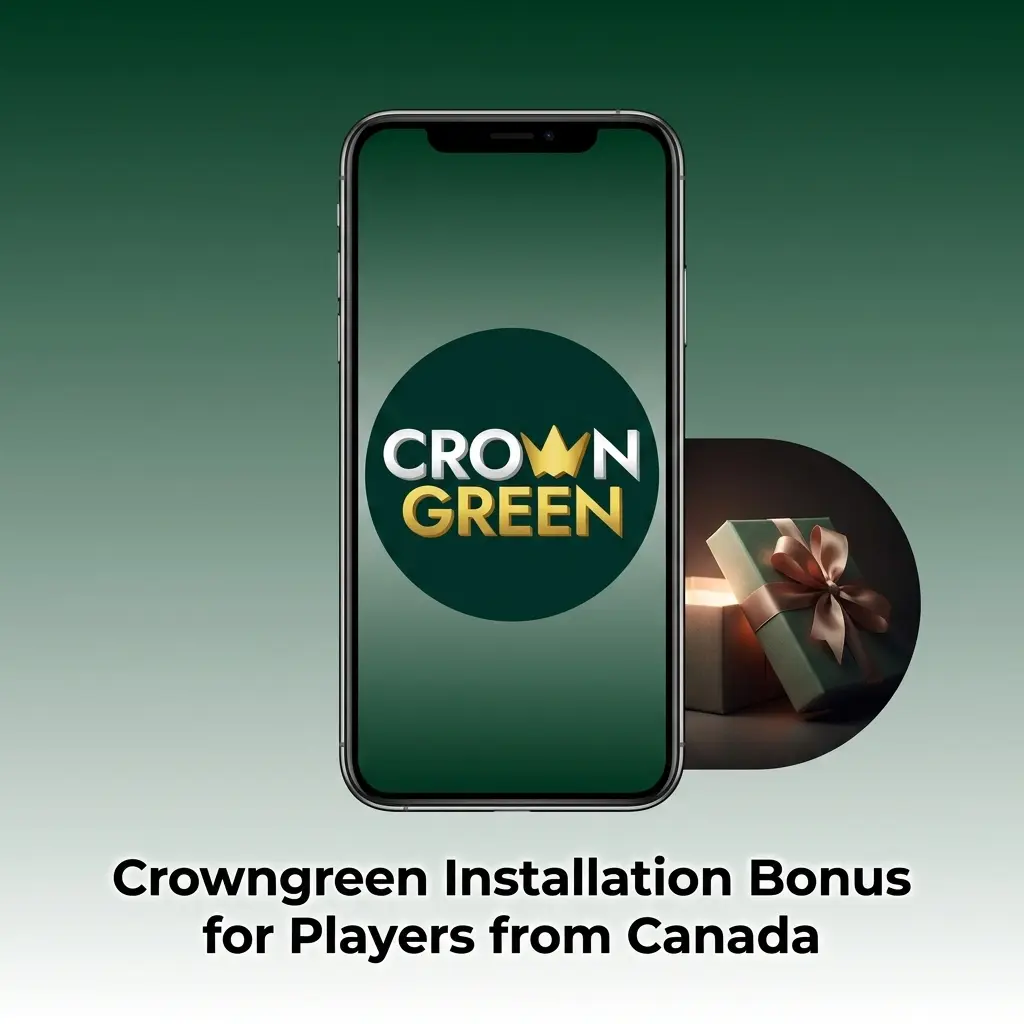Crowngreen Canada installation bonus table showing 3-tier welcome package up to CAD 1,500 plus 100 free spins