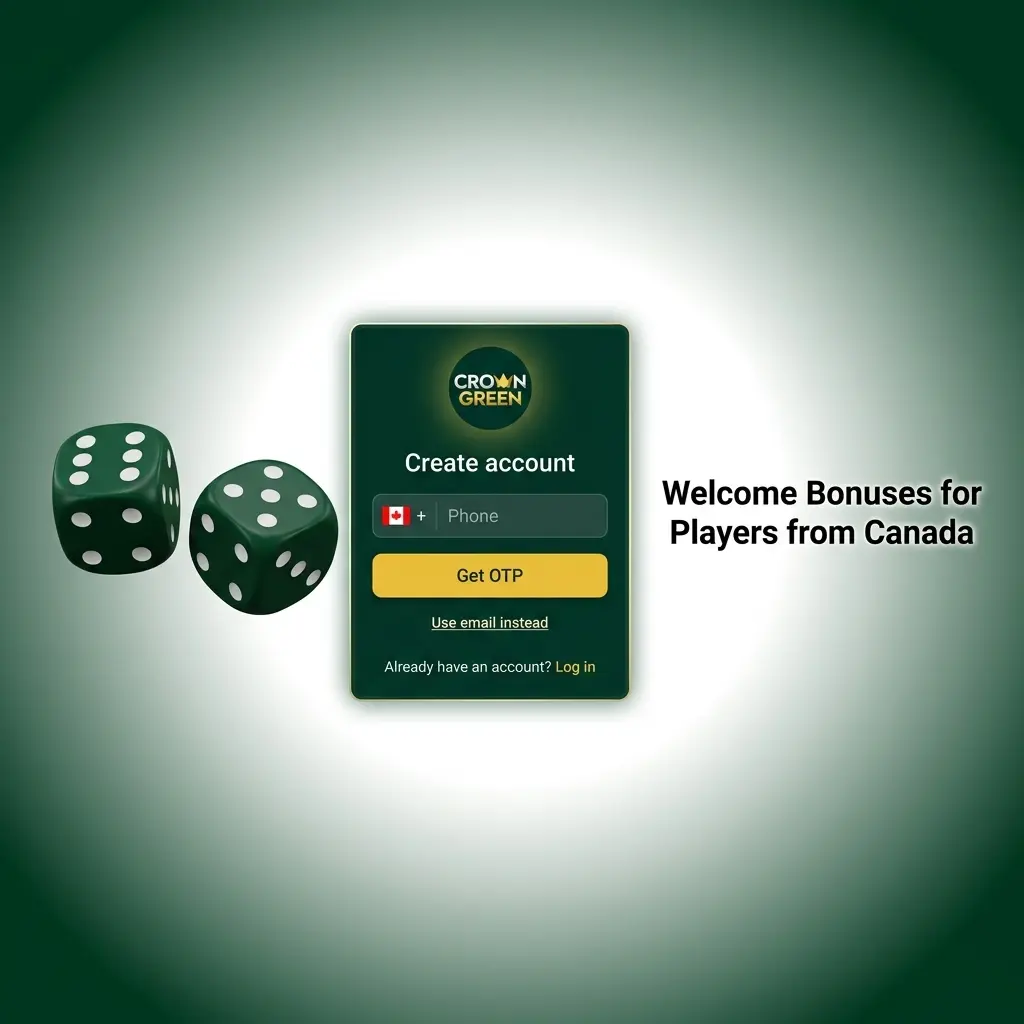 Crowngreen welcome bonus for Canadian players offering 100% match up to CAD 1,500 plus 100 free spins