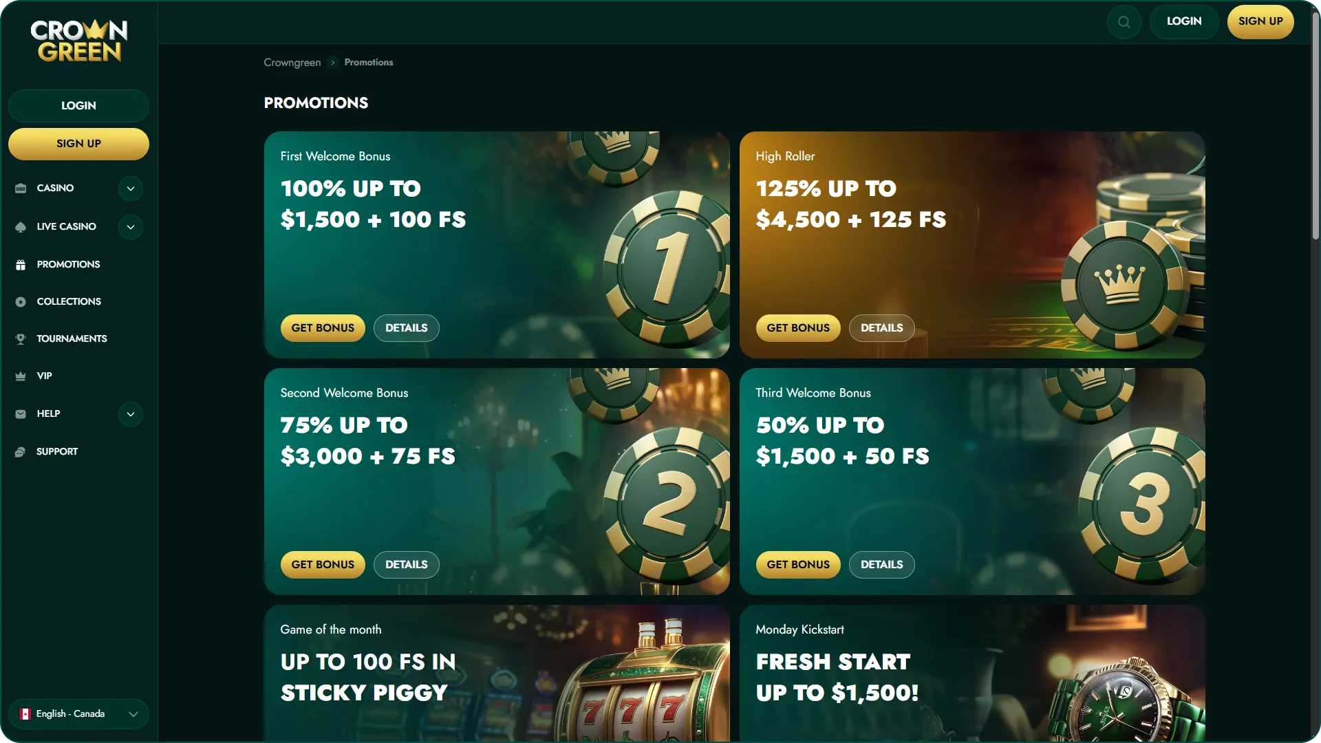 Get generous bonuses for your gambling sessions at Crowngreen.