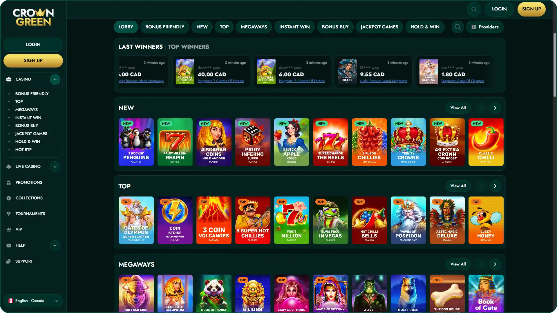Play different casino games at Crowngreen Canada.