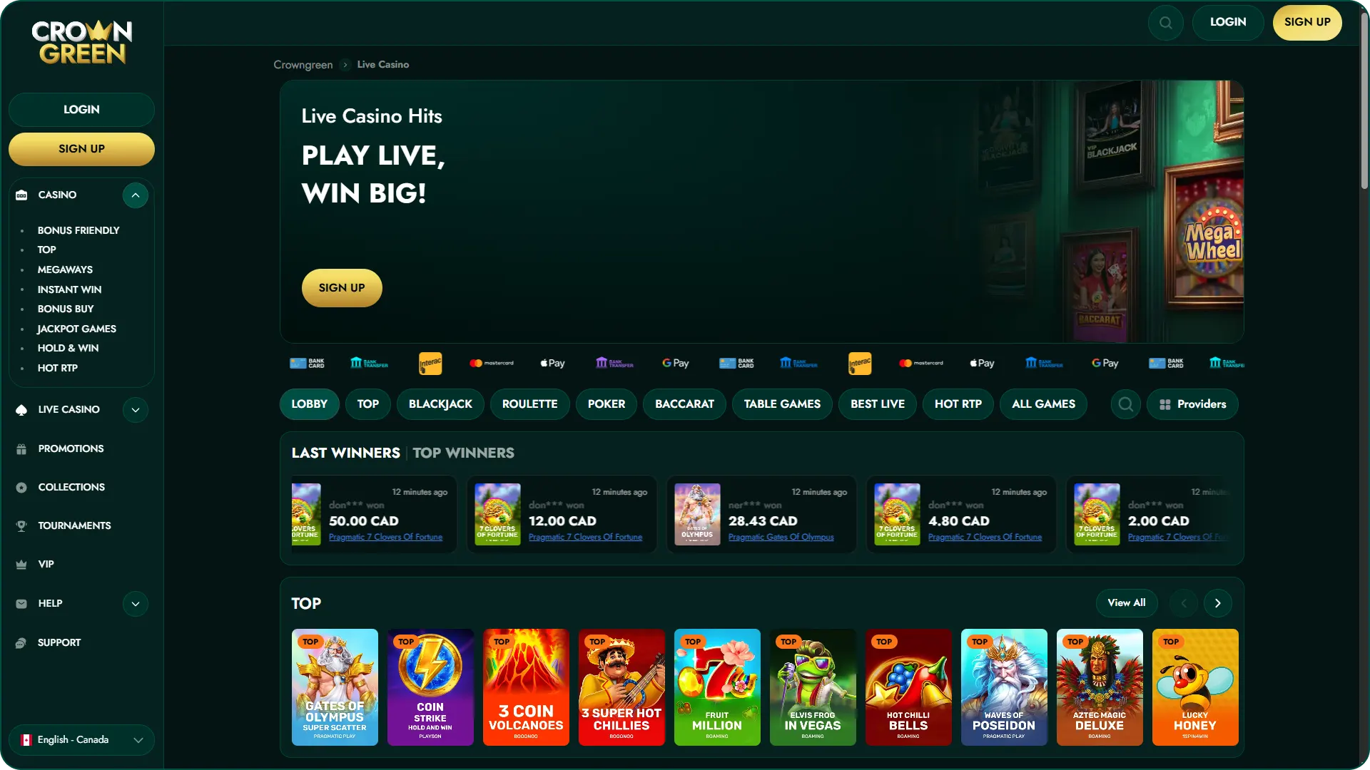 Try out many live casino games at Crowngreen.
