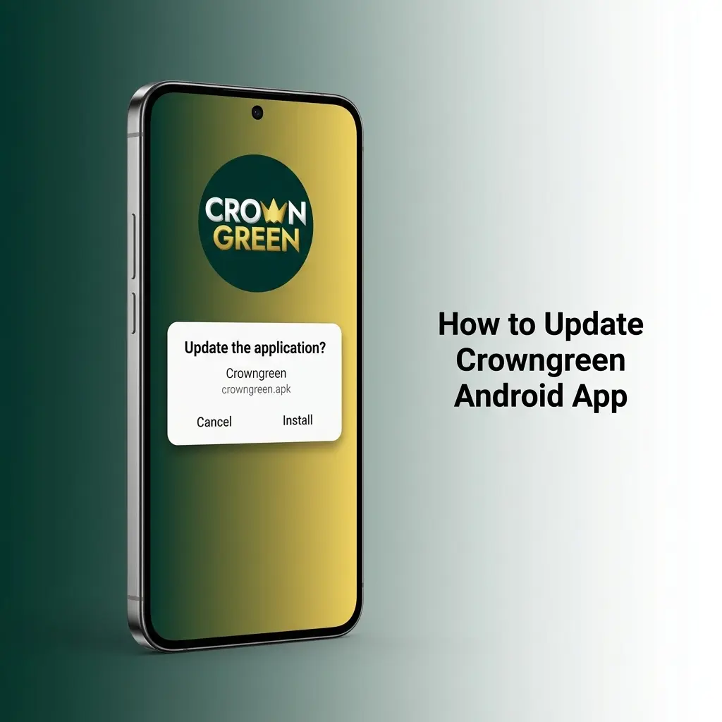 Crowngreen Android app update screen showing APK download and installation steps for the latest version