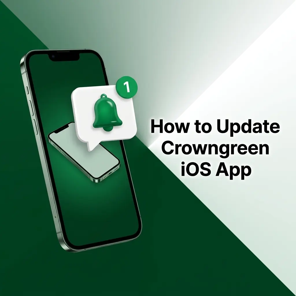 Crowngreen iOS app update process showing download button and Add to Home Screen steps on iPhone or iPad