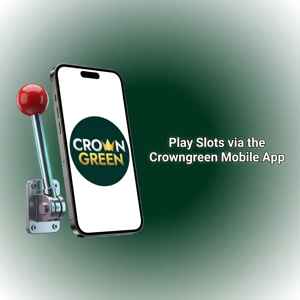Crowngreen mobile app displaying the slots lobby on a smartphone with iOS and Android compatibility
