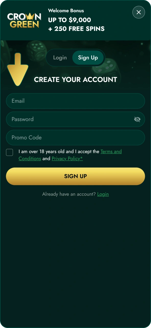 Enter your details at Crowngreen app registration form.