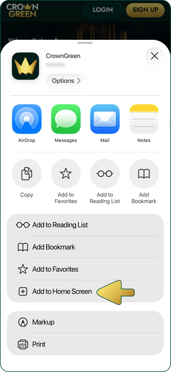 Add Crowngreen PWA app on your home screen to start sign up.