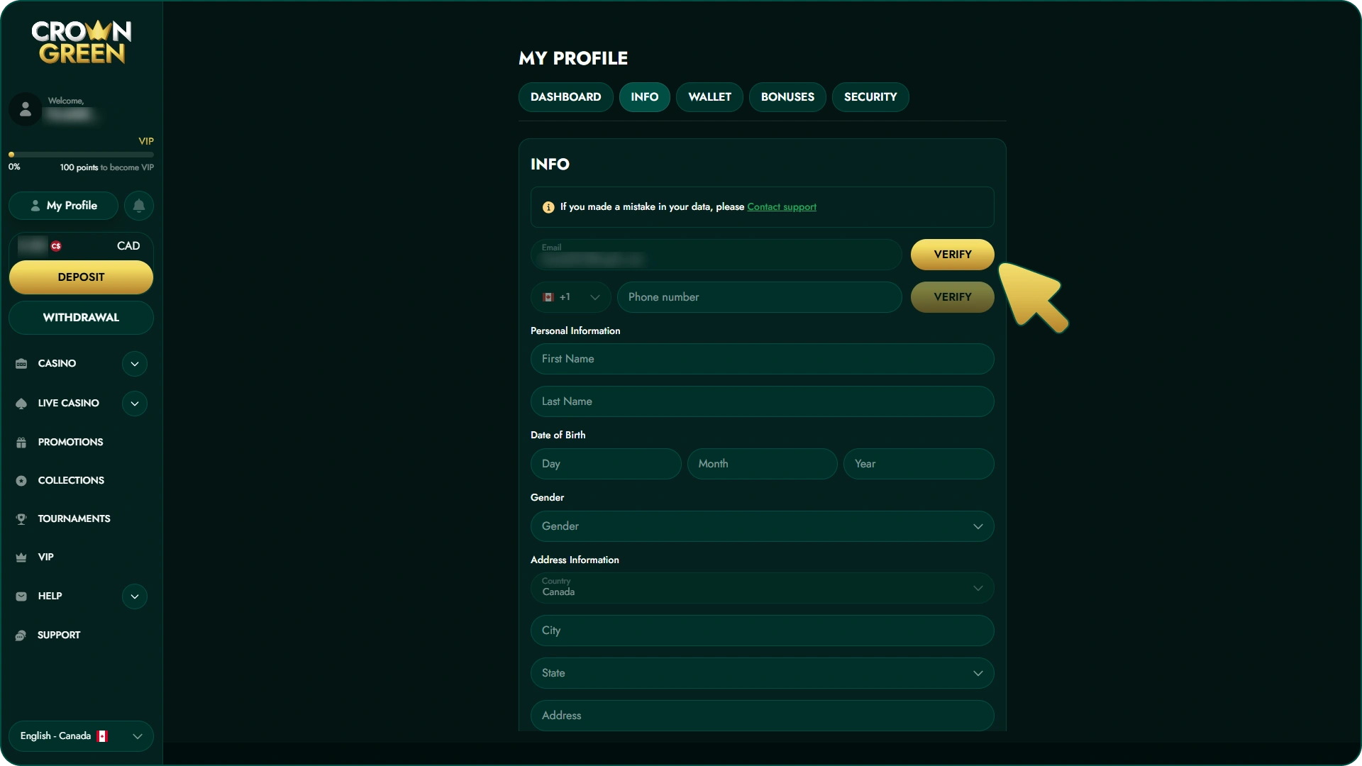 Verify email right after your Crowngreen registration.